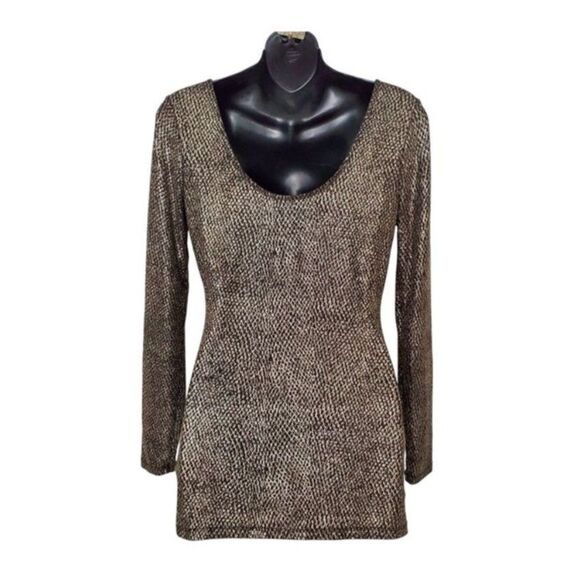 Gold Metallic Texture Black Long Sleeve Top Catherine Malandrino Sz S Shimmer - Picture 2 of 7